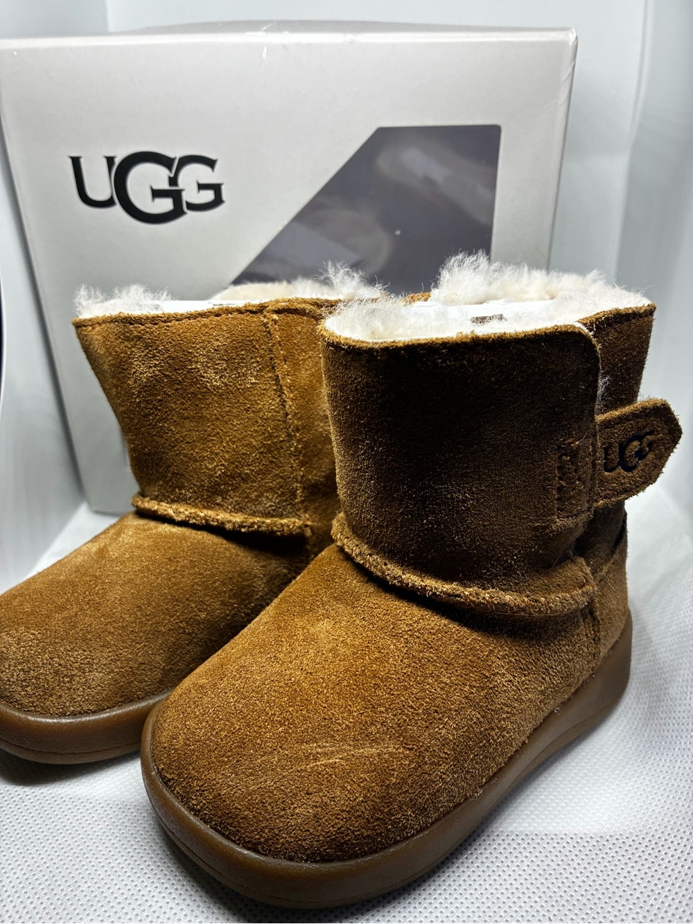 UGG Tan Suede Baby Booties with Treaded Rubber Soles